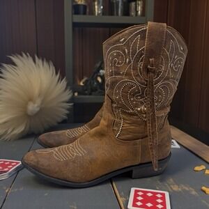 Indie Sleaze 🤠Y2K Western Boot Distressed Cowgirl Grunge Rodeo Boho Festival7.5